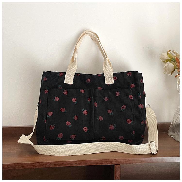 

Фланелевая портативная большая сумка женская 2025 лето новая цветочная легкая большая вместимость тоут мессенджер для поездок на работу тканевая сумка чёрный