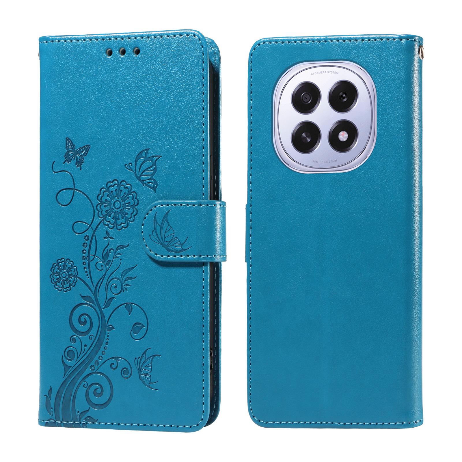 

For Oppo A5 5G/Oppo F29 5G Leather Case Butterfly Floral Imprint Wallet Stand Cover Blue