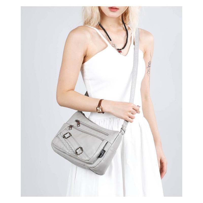 Soft Leather Multi Compartment Shoulder Crossbody Bag for Women