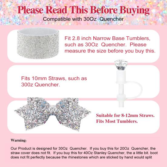 5Pcs Rhinestone Straw Cover Set for Water Bottles Silicone Boot Sticker Letter Charms