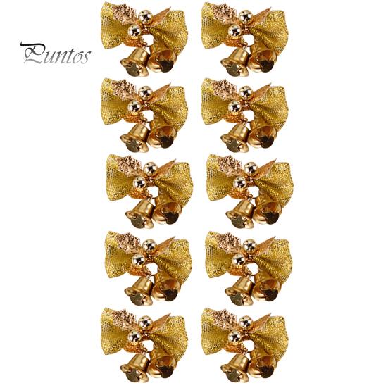 

10 шт., рождественский бант, золотой/зеленый лист, металлические колокольчики, антивыцветающий, многоразовый, яркий цвет, праздничный реквизит, полиэстер, венок из рождественской елки, мини-кулон с бантом