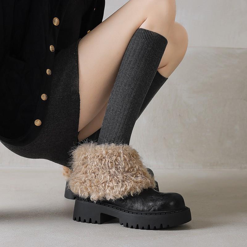 Women's large size soft sole heightening winter warm fur one non-slip snow boots padded lined ankle boots fur cotton boots Martin boots