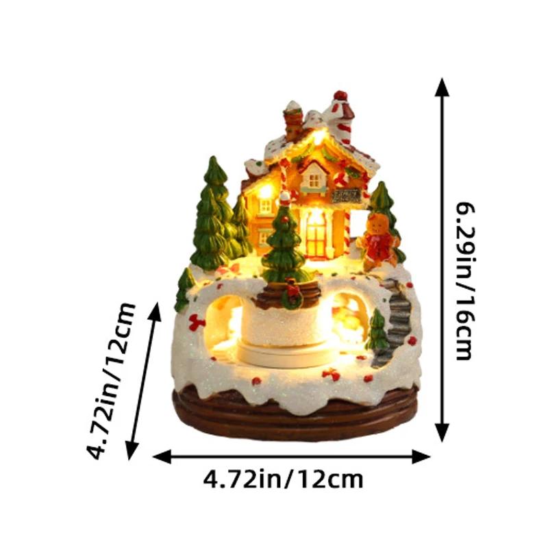 Christmas Music Box Snow House Ornaments with LED Light Resin Rotating Music Figurines Home Christmas Decorations New Year Gift