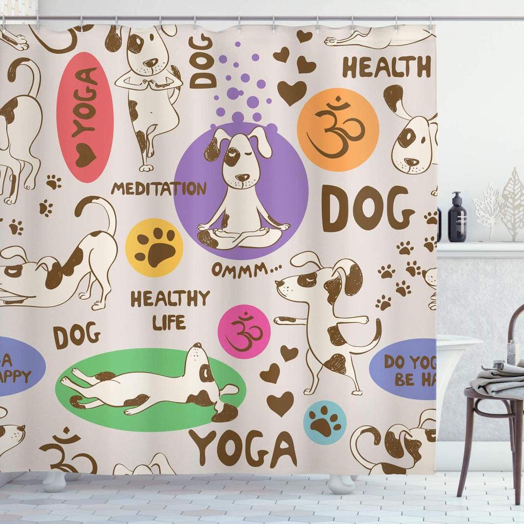 Cartoon Cute Animal Shower Curtain Cat Dog Anime Printed Bathroom Decor 3D Waterproof Bath Fabric Home Curtains For Children