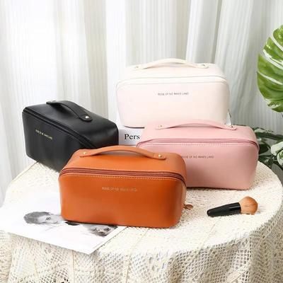 Elegante Damen Make-up Organizer Tasche PU-Leder Kosmetikkoffer Kulturbeutel Reise Zuhause Badezimmer Aufbewahrungskoffer