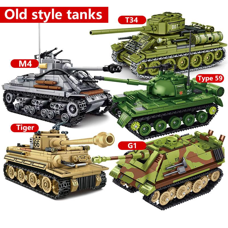 Bloques de construcción del tanque T34 clásico, juguetes de coche blindado clásico de la Segunda Guerra Mundial, adornos modelo educativos hechos a mano para niños
