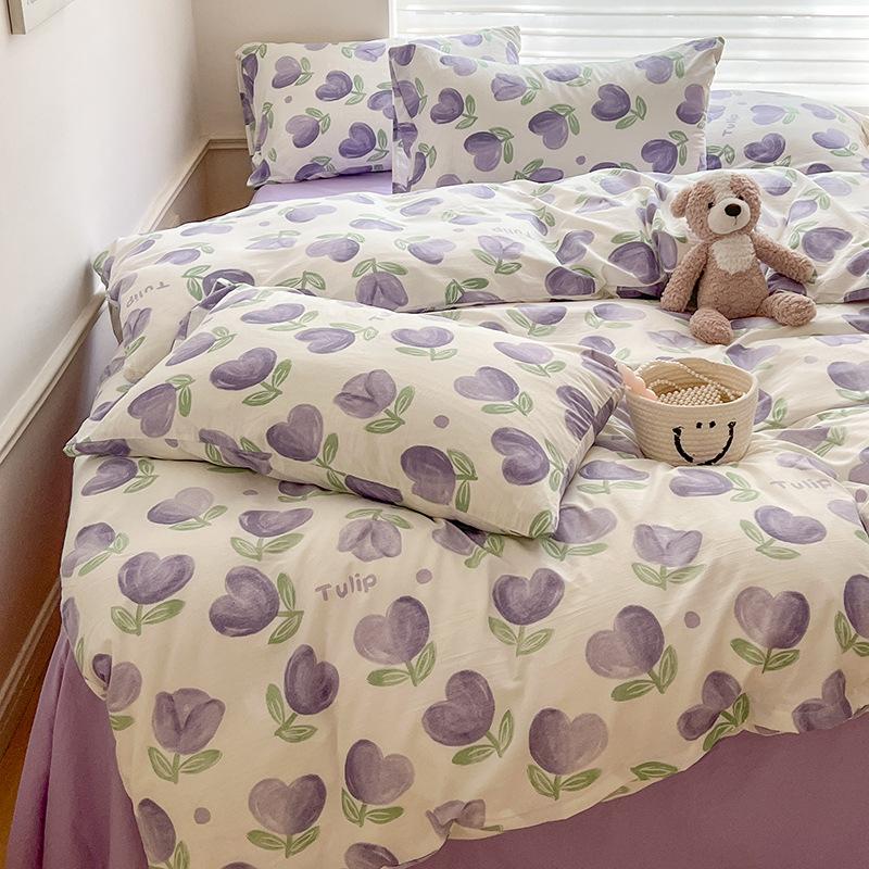 Class A Sleeping Naked, Maternal And Infant Grade Four-Piece Set, Pure Cotton Dormitory 3Pcs Set, Washed Cotton Quilt Cover, Bed Hat Model