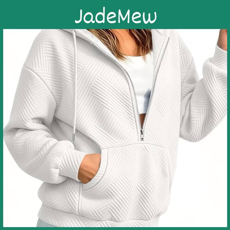 Womens Basic Hoodie With Drawstring Pockets And Zipper For Casual Wear