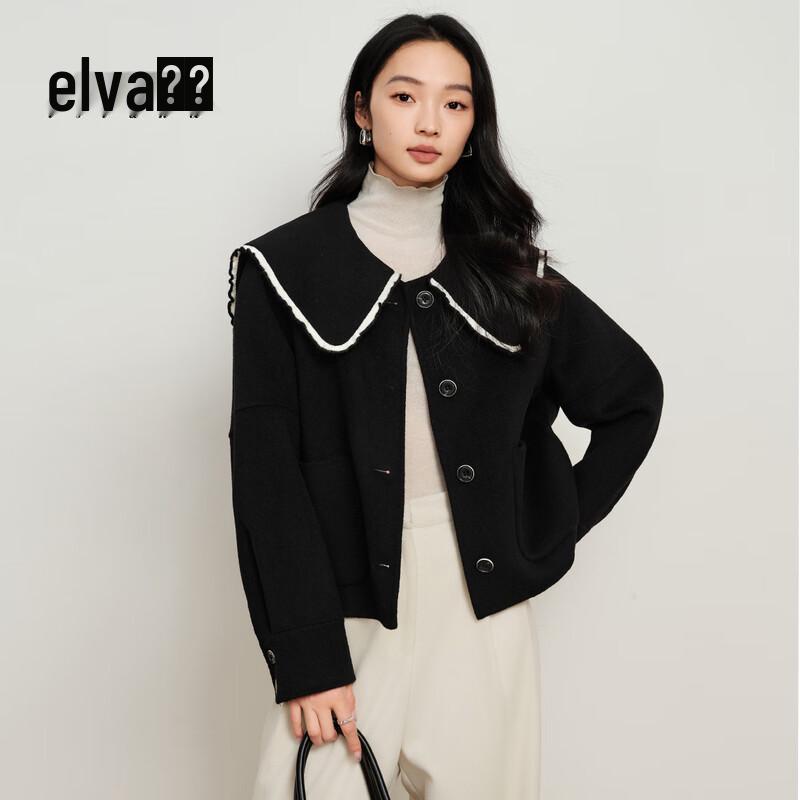 

Elva Island Women s Sailor Collar Double-Sided Wool Short Coat M