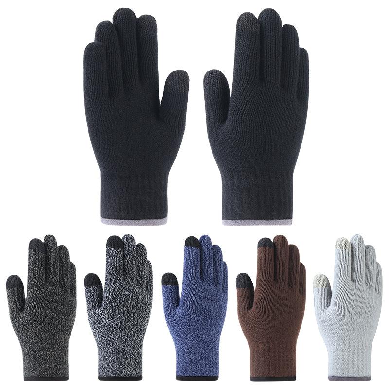 Adult Touch Screen Gloves for Men In Autumn and Winter Cold Protection and Warmth Thickened Wool Knitted Gloves Touch Control