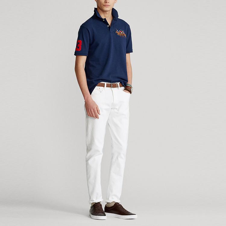 Polo Ralph Lauren Three Pony Logo Pattern Short Sleeve Polo Shirt Men Tops Navy-Blue MNPOKNI1N821007-410
