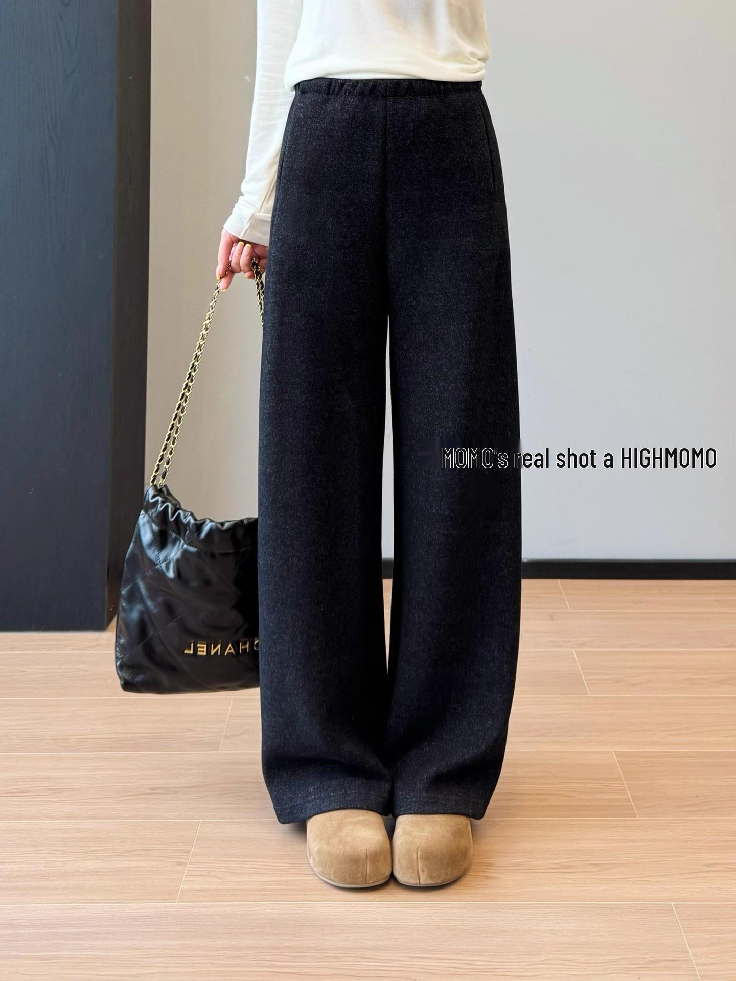 

GM1216 Oriental Aesthetic Slimming Straight-Leg Acetate Wool Pants - Elastic Waist, Stylish Casual Wide-Leg Design Large