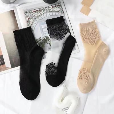 5 Pairs Lace Ankle Socks for Women Summer Sheer Mesh Socks Transparent Thin Floral Lace Ruffle Socks