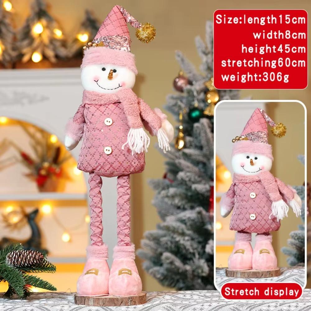 Pink Santa Claus Telescopic Doll Window Scene Christmas Decoration Xmas Ornament Knitted Elk Doll