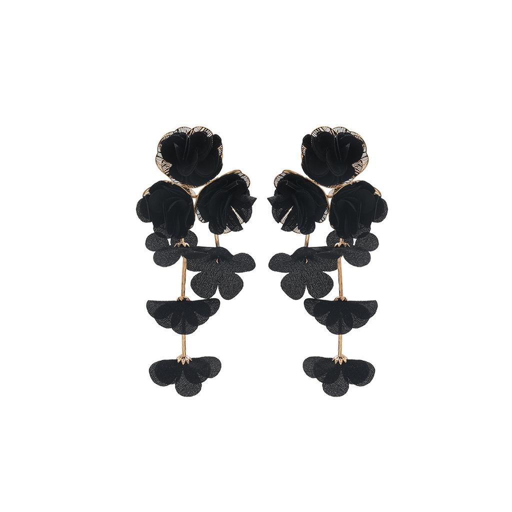Earrings with chiffon flowers, multi-layered niche design, versatile and high-end earrings for women