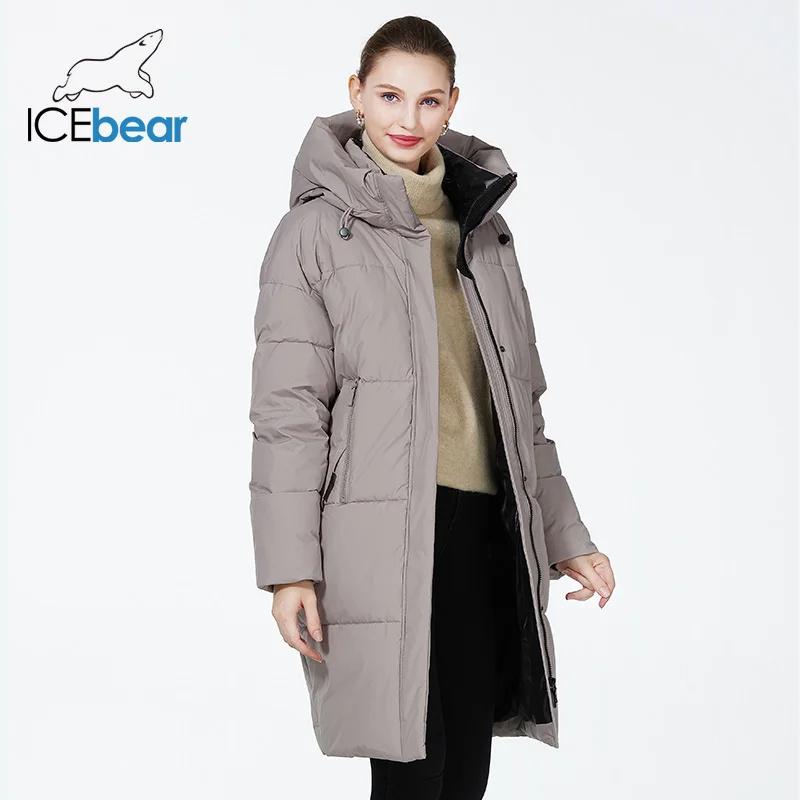 

ICEbear 2023 женское зимнее хлопковое пальто длинная ветрозащитная стеганая куртка повседневная женская парка GWD3757I 42 чёрный