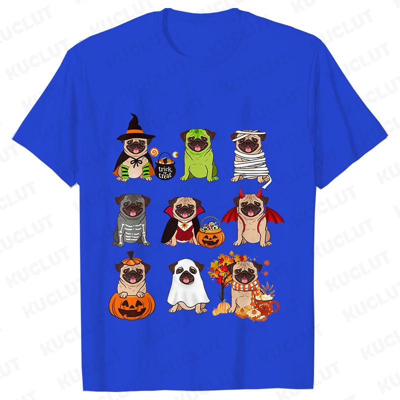 Dog Horror Halloween Women TShirts Pug Dog Shirt Harajuku Graphic Tops Female Summer Fashion Shirts Halloween Pug Dog Tshirt