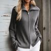 Dames Effen Kleur Revers Rits Lange Mouwen Gebreide Cardigan Trui Jas
