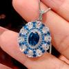 Luxury Oval Cut Ruby Red Sapphire Blue Ring Necklace Adjustable Double Halo Design with Pink Elegant Jewelry Women Party Gift