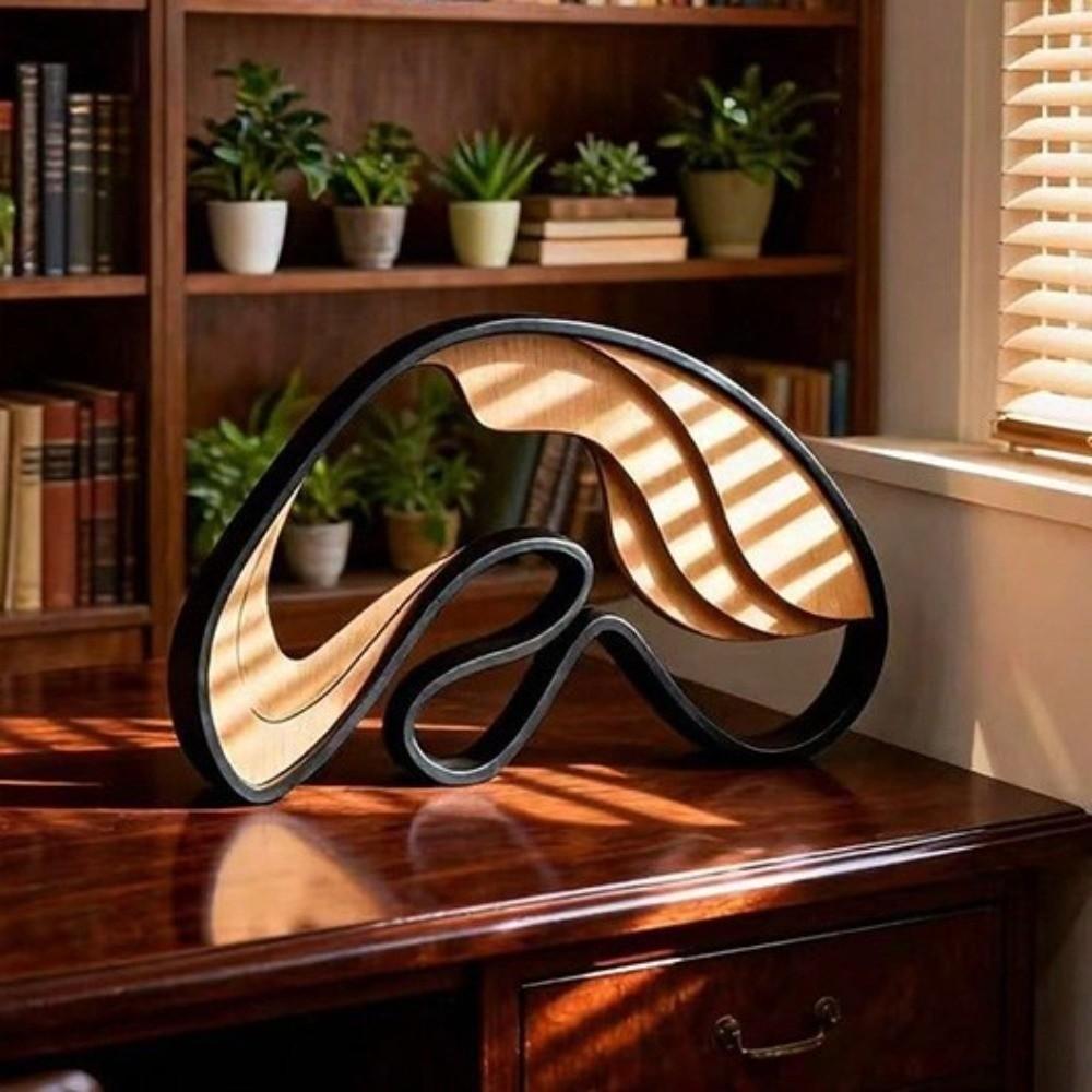 Minimalist 3D Abstract Sculpture Artistic Abstract Wooden Statue Wood Carving Indoor Decoration