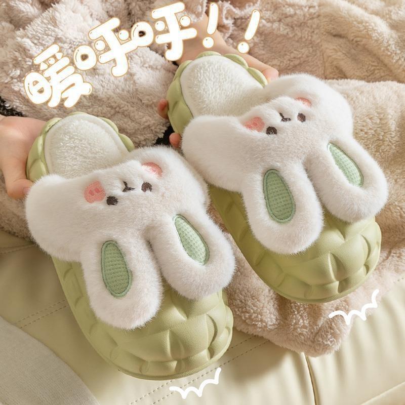 Removable cotton slippers women's autumn and winter thick bottom indoor home cute non-slip velvet warm men's cotton mop winter