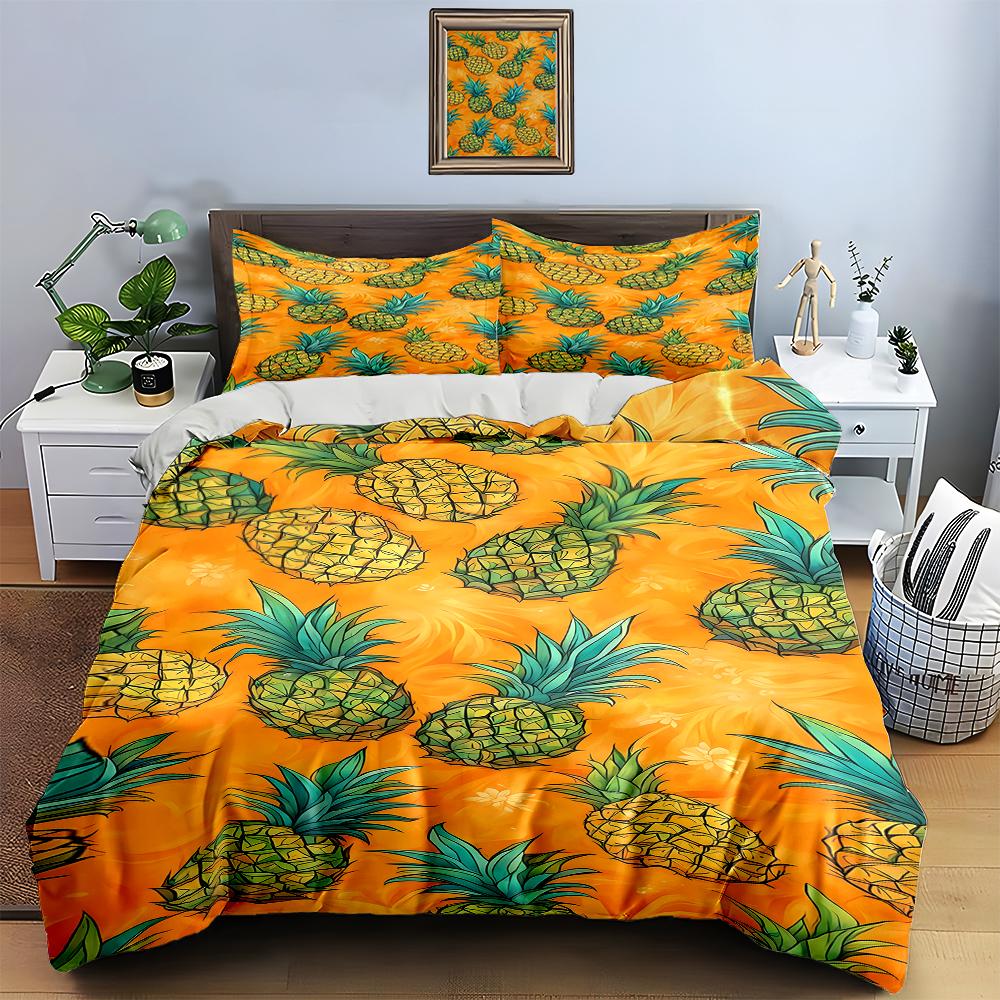 Pineapple tropical print. Bedding Duvet cover sets Duvet covers Pillowcases gifts (1 * Duvet Cover 2 * Pillowcases, without duvet insert)