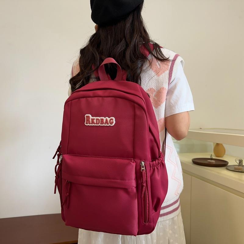 Student Solid Color Schoolbag Women's College Style Backpack Letter Large Capacity Backpack