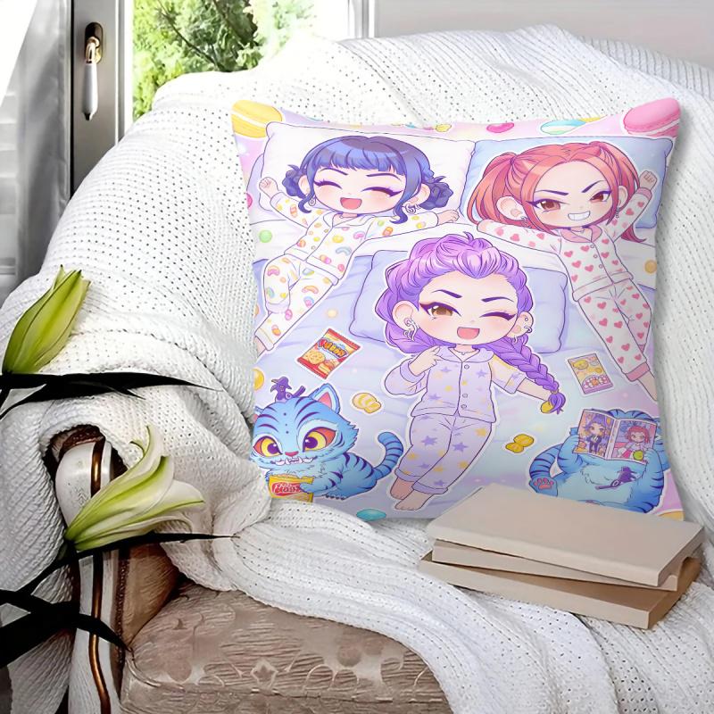 Kpop Style Throw Pillow Decorative Cushion Cute Chibi Anime Girl Pajama Snack Print Polyester Pillow For Sofa Bedroom Fans Home Decor