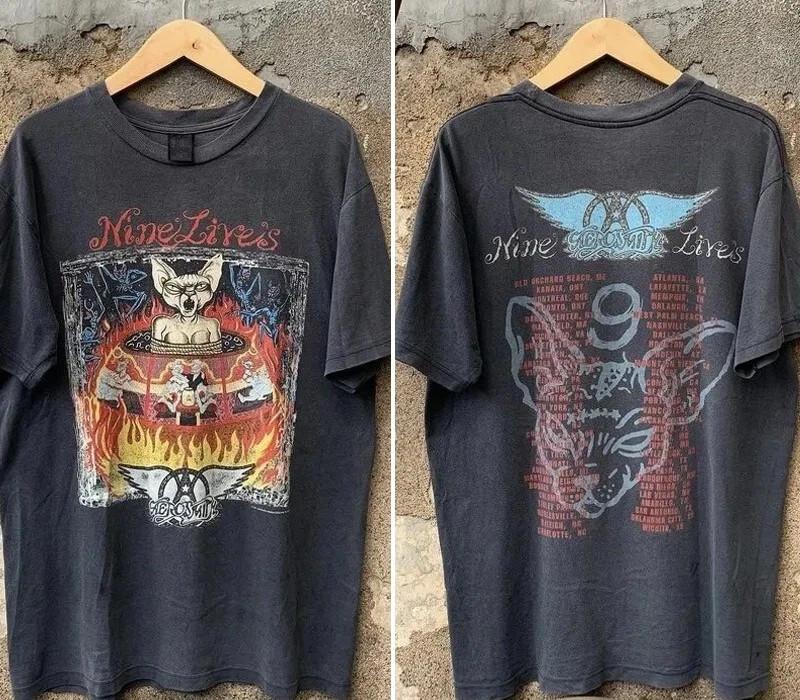 Aerosmith Nine Lives Tour 1997 2 side Black short sleeve T shirt XXL