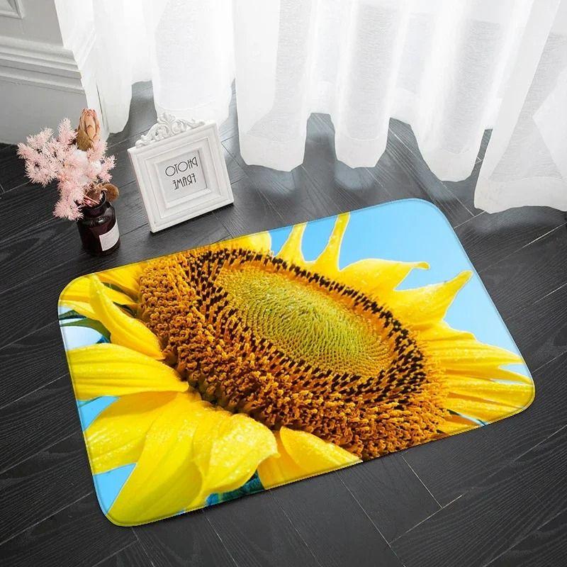 Sunflower Series Door Mat Non Slip Bathroom Kitchen Rugs for Home Living Room Decoration Flower Printed Washable Entrance Carpet