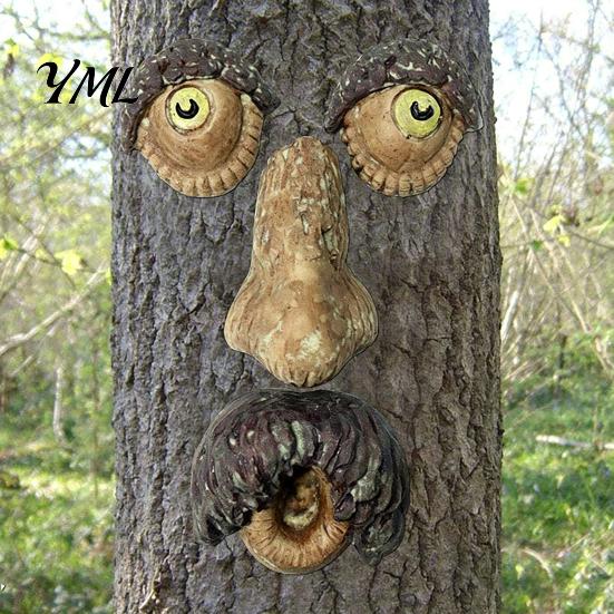 Whimsical Forest Tree Art Glow?in?the?Dark Face Garden Decor, Funny Old Man Bark Outdoor Decor Resin Ornament, Halloween Easter Hugger
