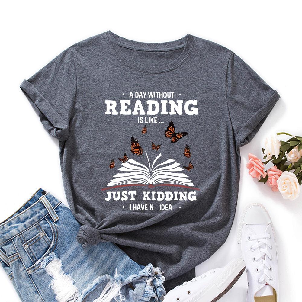 Letters Cotton T-Shirt Short Sleeve Round Neck Women 2d Print Tops