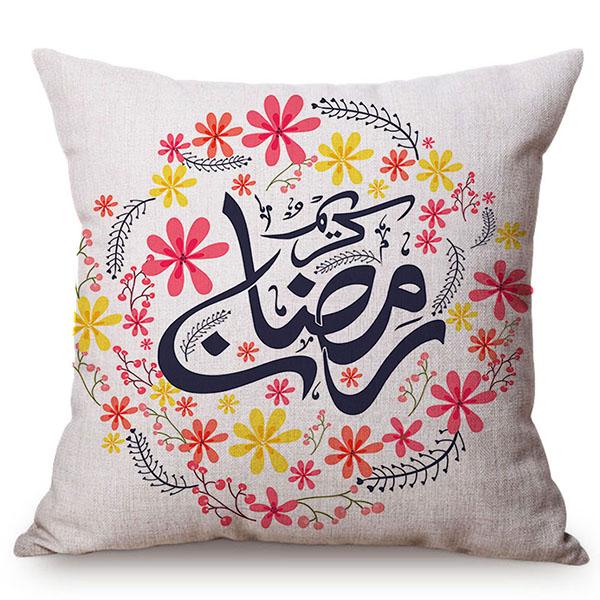 Muslim Colorful Vintage Arabic Text Printing Islamic Eid Mubarak Decorative Throw Pillow Case Cotton Linen Cushion Cover