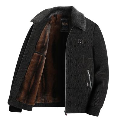 Herren Herbst/Winter Business Casual Fleece-gefütterte Stehkragenjacke Schlank geschnittene Oberbekleidung für Männer mittleren Alters und ältere Männer