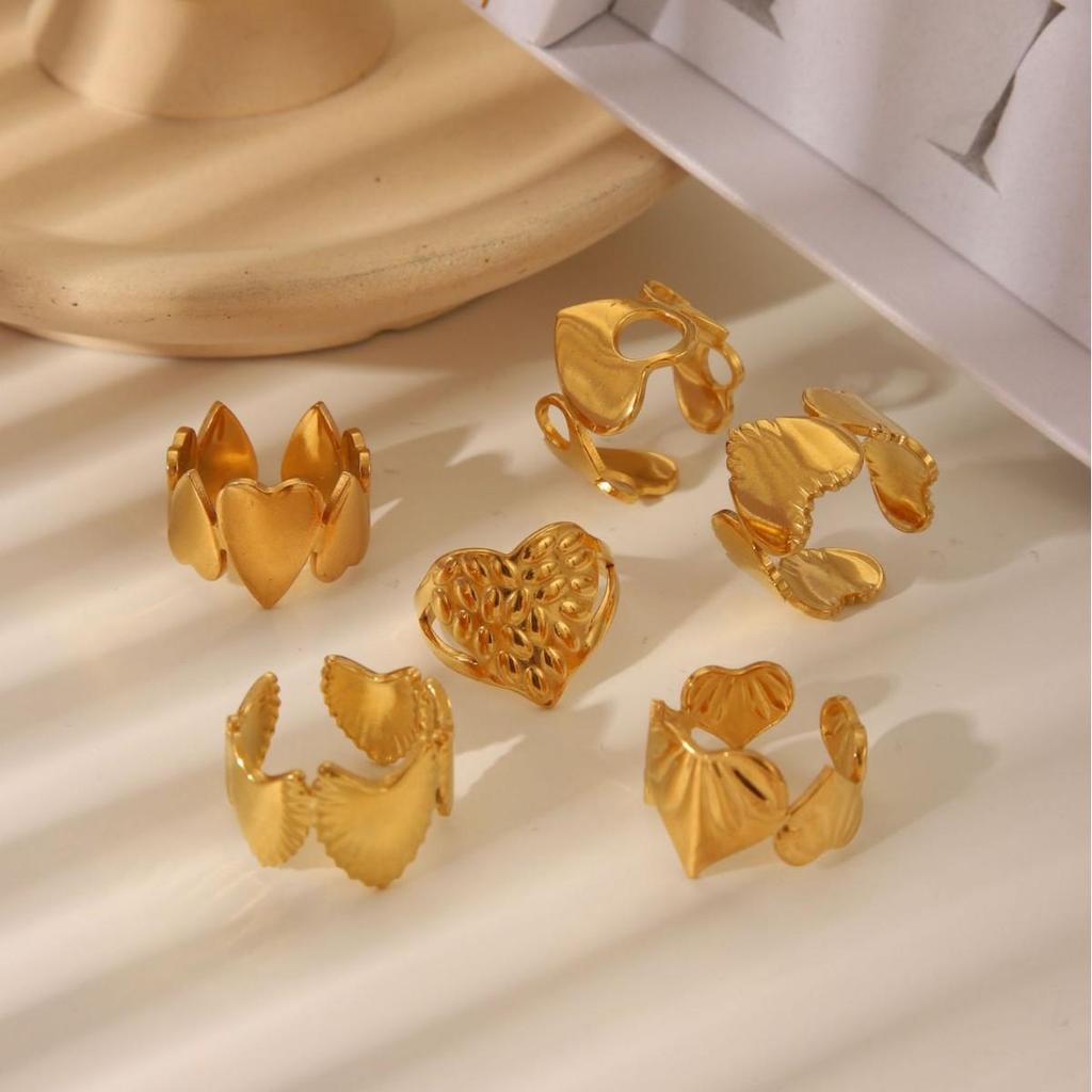 Elegant 18k Gold-Plated Stainless Steel Open Ring with Unique Korean Design