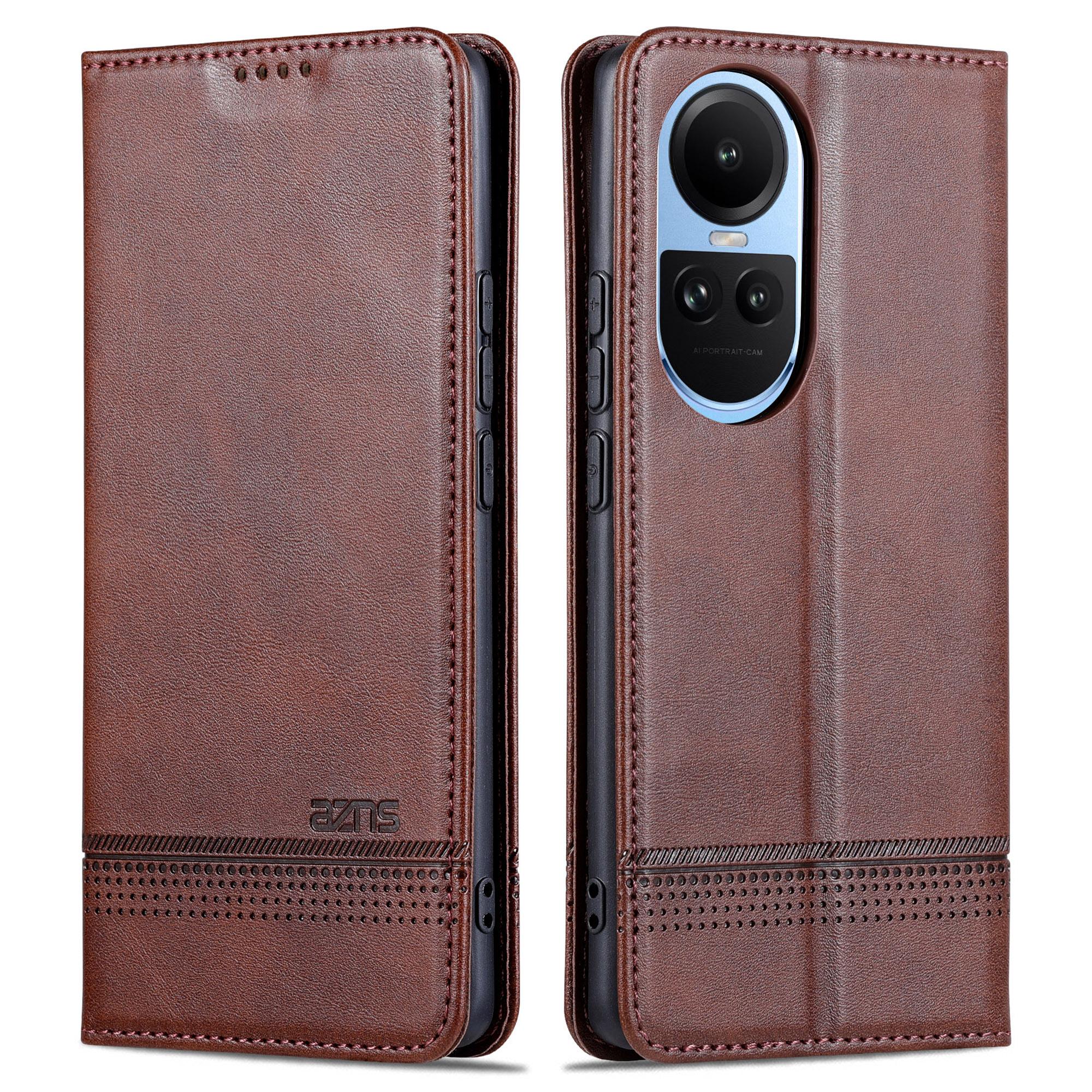 

AZNS For Oppo Reno10 5G (Global)/Reno10 Pro 5G (Global) Phone Case Wallet Stand PU Leather Cowhide Texture Cover Coffee
