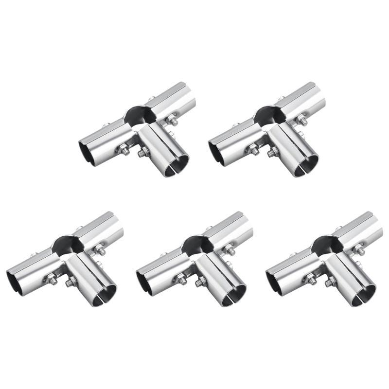 5pcs Rustproof Stainless Steel Pipes Fittings for Drying Racks Tube Connectors