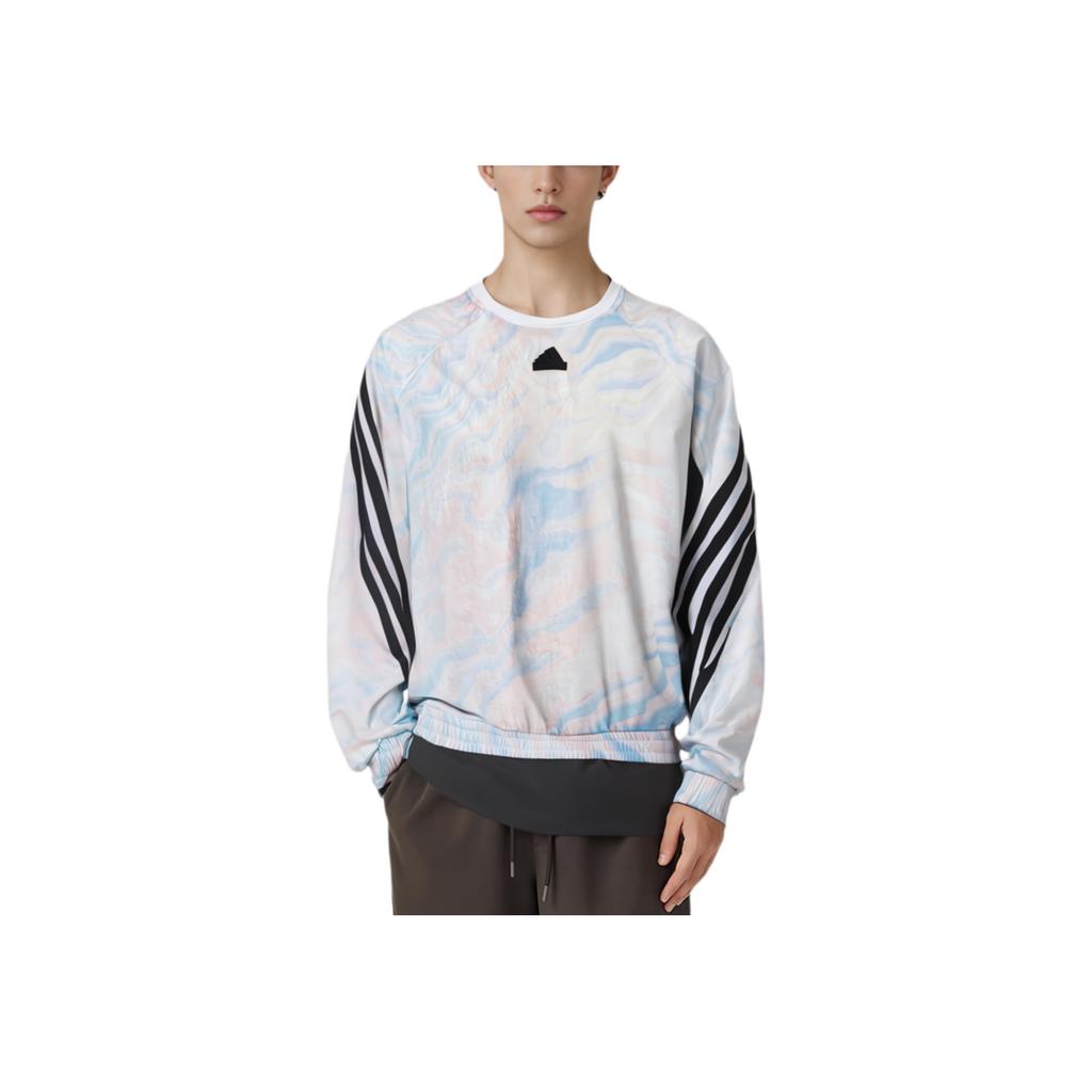 Adidas Future Icons Crew Neck Sweatshirt With Striped Colorblock Tie-Dye Print Men Tops White IC8264