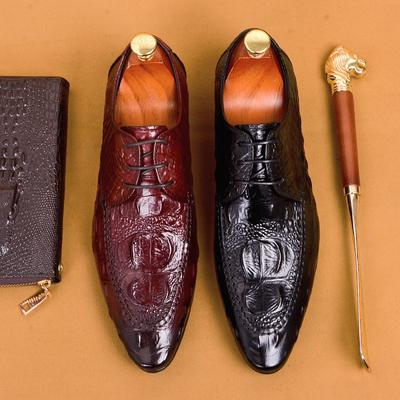 Foreign Trade Explosion Men'S Leather Shoes Genuine Leather Business Casual Crocodile Pattern Trend Pointed Dress Shoes