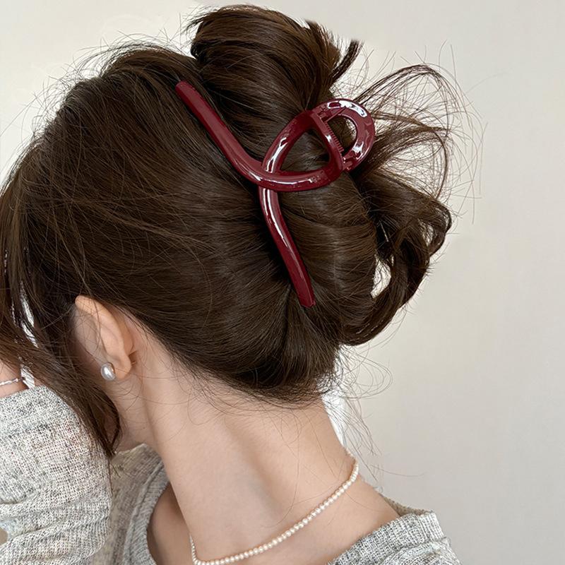 Women Large Dark Red Color Hair Claws Barrettes Hairpins Plastic Ponytail Hair Clips Girls Senior Hair Shark Clip Accessories