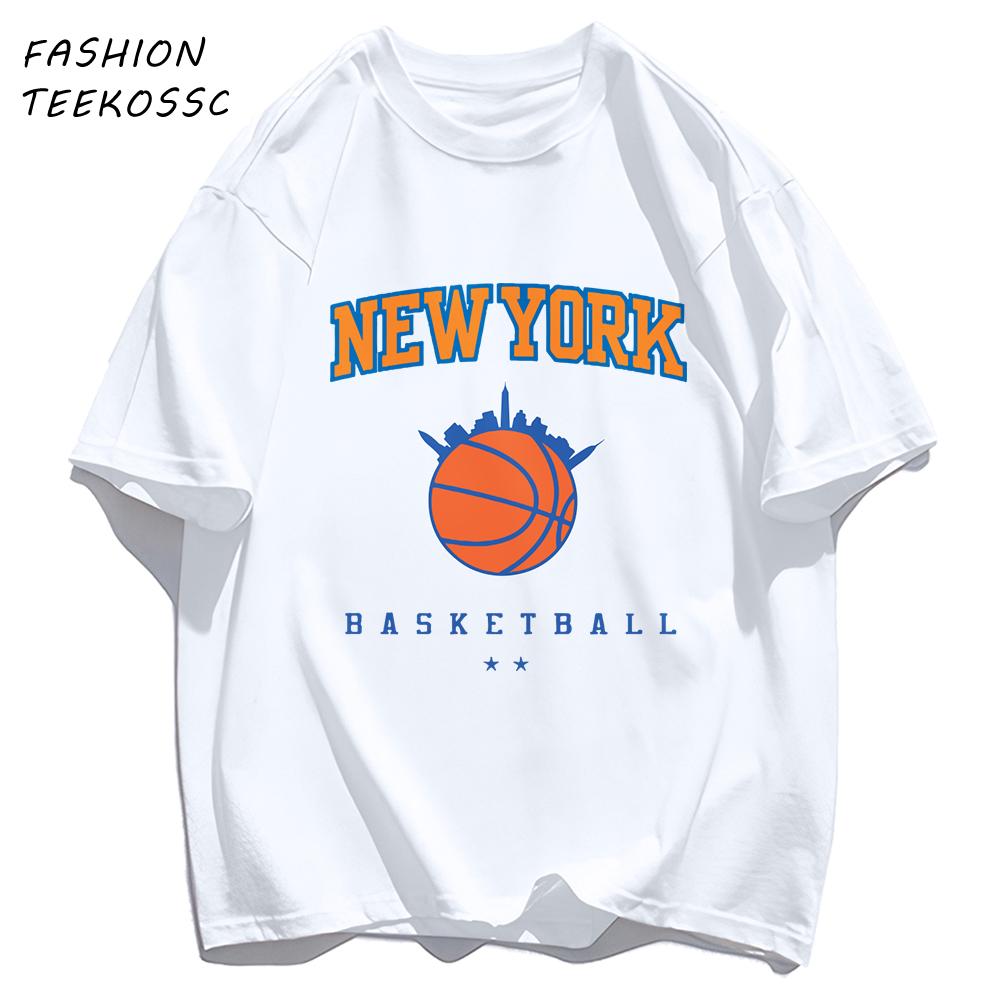 New York Basketball Print Men Basics TShirt Trendy Casual Oversize T Shirts Cotton Soft Streetwear Summer AllMatch Clothes