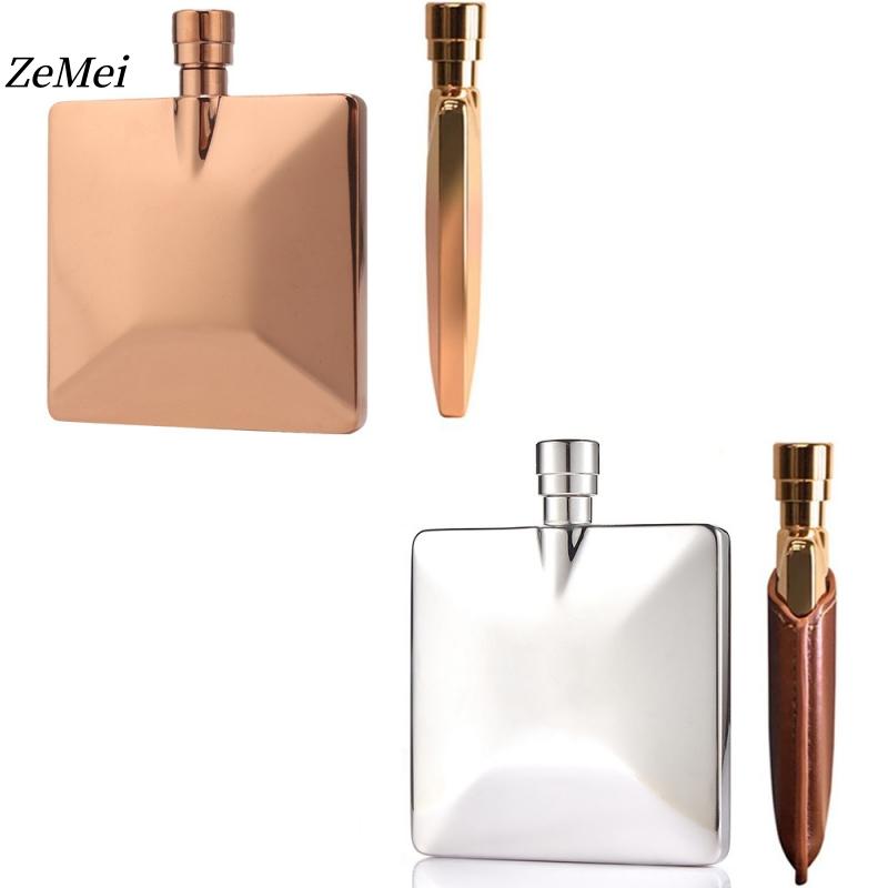 Tragbare Edelstahl-Feldflasche, 4 oz Spirituosen Wodka Tasse + Trichter für den Außenbereich Whiskey Feldflasche, Flache Form Flagon Geschenk für Männer
