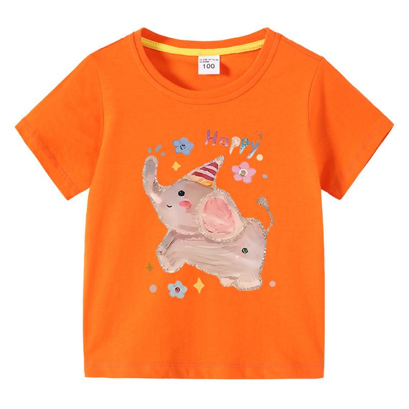 Girls TShirt Cute Elephant Print Short Sleeve Tee 100 Cotton Soft Breathable Summer Tops for Kids Children