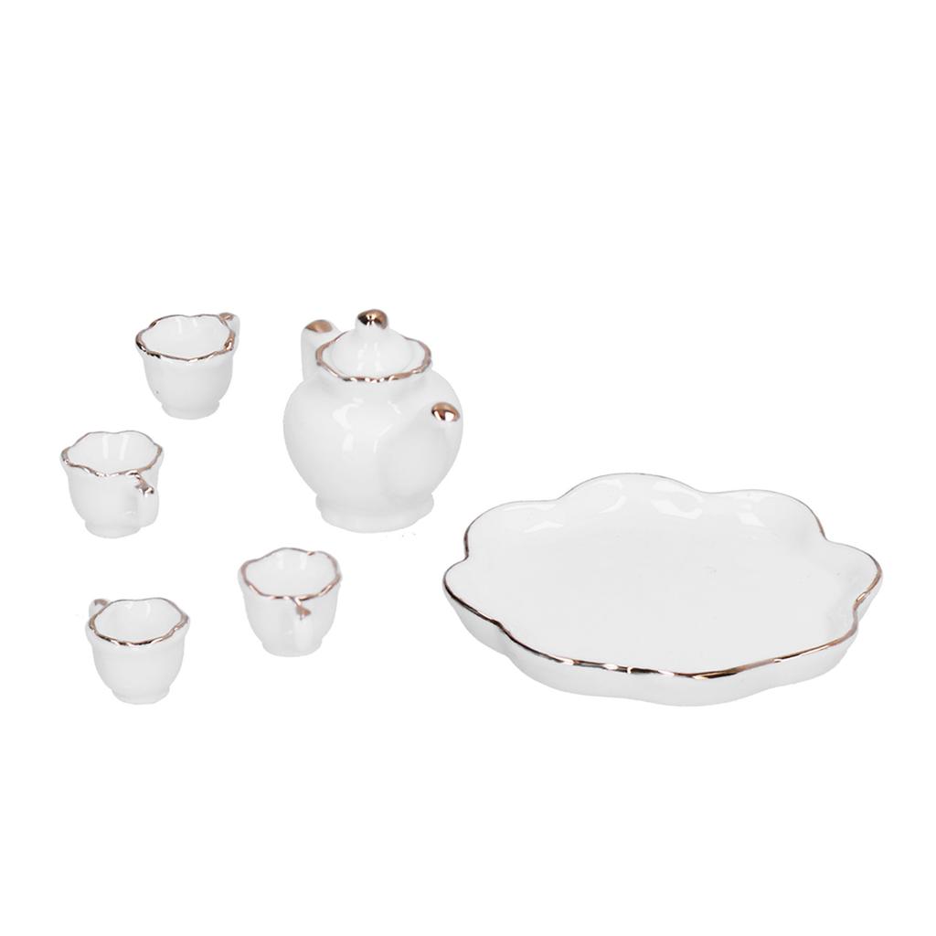 1:12 Tea Set Miniature Tea Cup Teapot Tray Decoration Kitchen Accessories