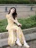 Tea Break French Campanula Retro Style Yellow Floral Chiffon Dress - Women's Summer Waist-Cinching Design