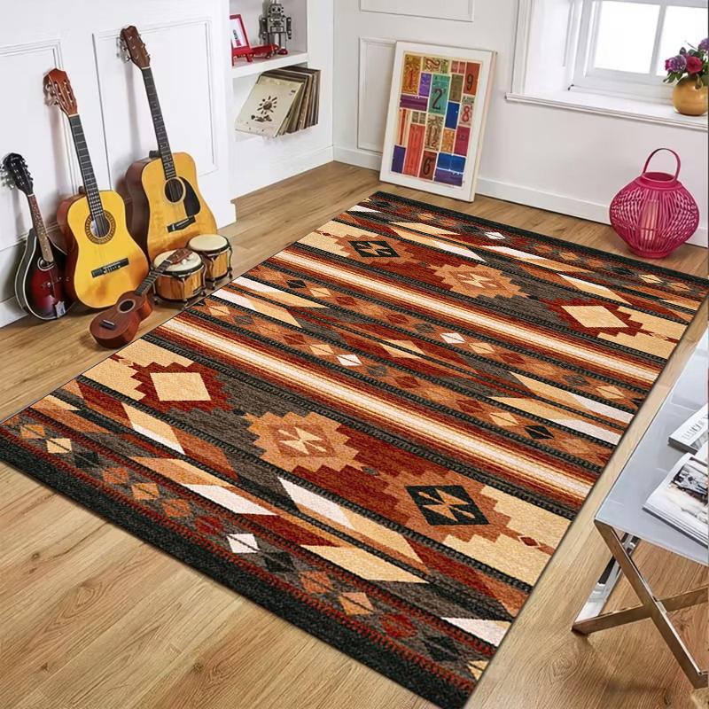 Red Brown Blue Geometric Carpet Mat Rug with Zigzag Star Pattern Bohemian Ethnic Vibrant Home Decoration Living Room Indoor Rug 40x60cm