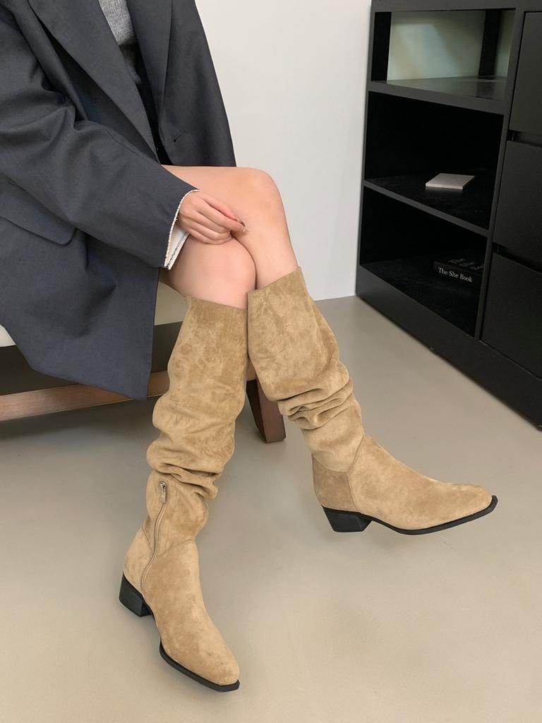 Long Boots Women's Long Tube High Tube 2026 British Style Versatile Interior Height Increasing Square Headed Knight Boots