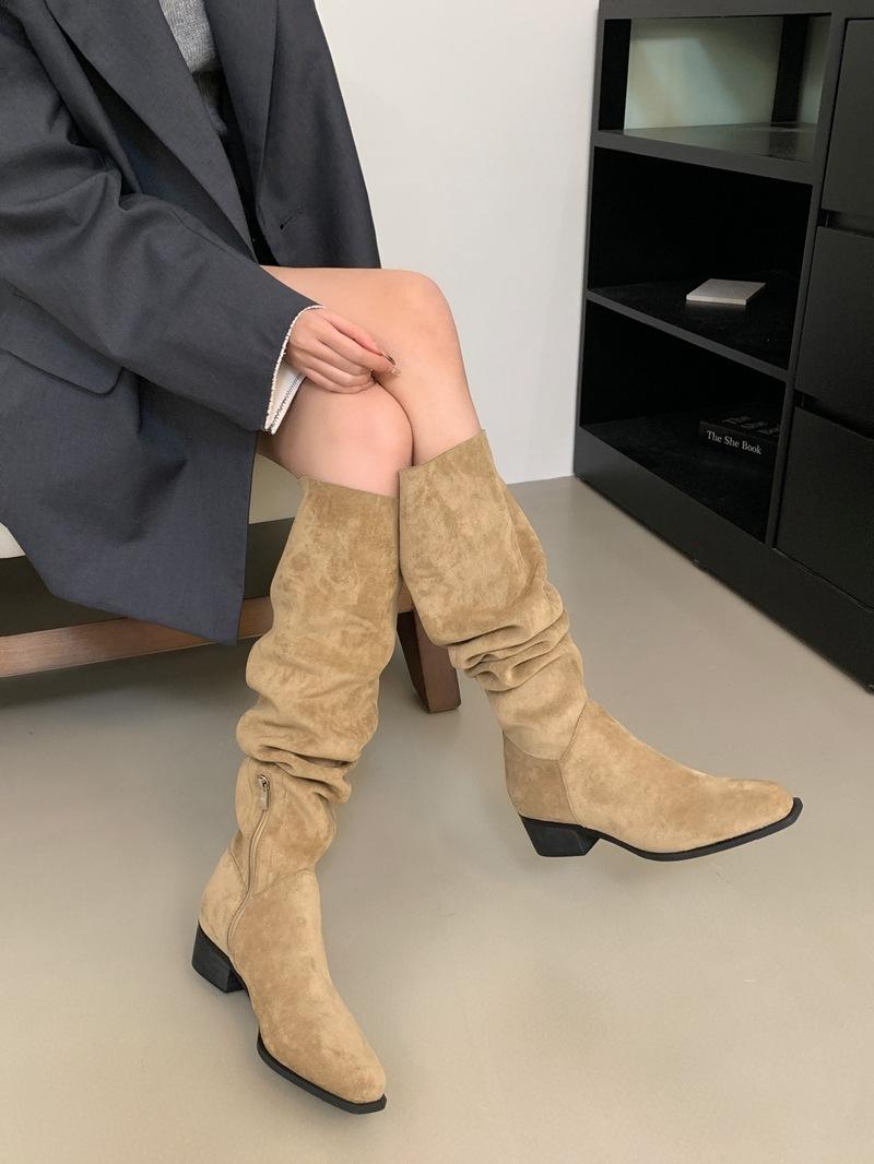 Long boots women s long tube high tube 2026 British style versatile interior height increasing square headed knight boots 35 хаки