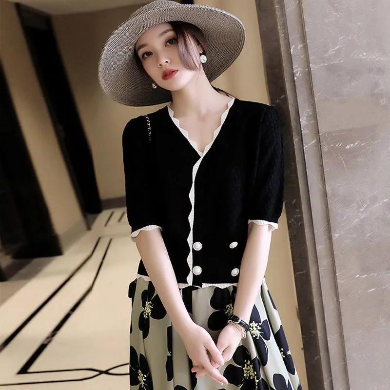 Women's Summer Medium-sleeved Temperament Thin Knitwear Elegant and Beautiful Slim Top