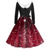 Women's Fashion V-Neck Casual Slim Christmas Printed Long Sleeve Hair Collar Dresses